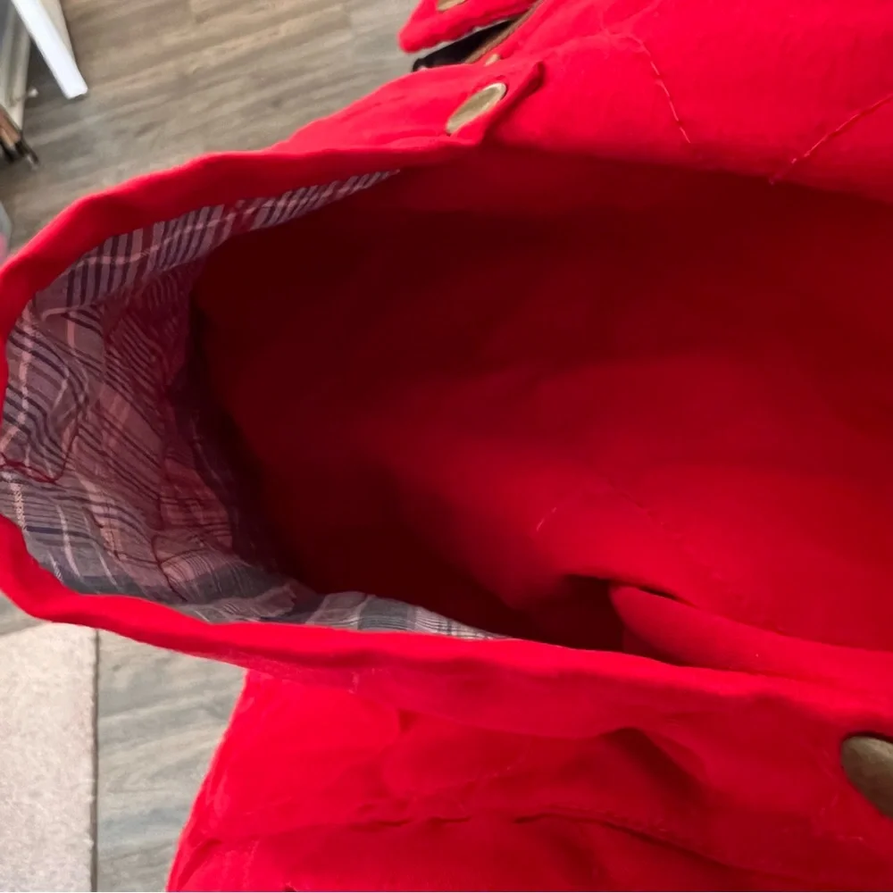 Gallery M Red Quilted Collared Full Zip Snaps Hip Jacket Coat